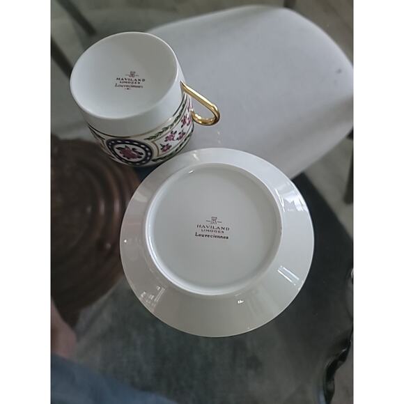 Haviland Limoges Cup & Saucer Set Louveciennes France Tea Estate Gold Trim China - Picture 12 of 13